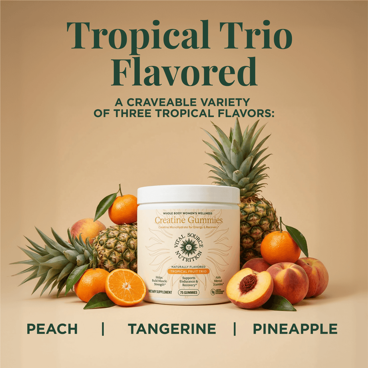 Gomitas de Creatina Tropical Trio | De plano a lleno en 6 semanas. Sin shaker, solo mastica.